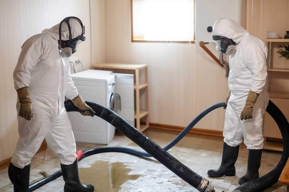 Contaminated water flooding a basement after a sewage backup